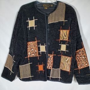 ALEX KIM BLACK QUILTED GEOMETRIC ABSTRACT EMBROIDERED JACKET COAT